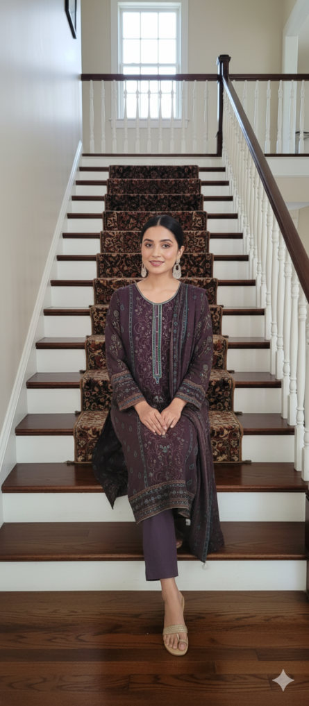 SSA-D557B EMBROIDED 3PC Dhanak with printed dupatta - Image 2