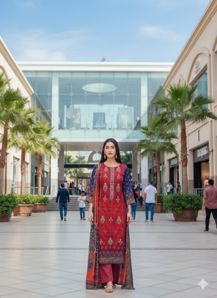 SSA-BA391 EMBROIDED 3PC Dhanak with printed dupatta - Image 3