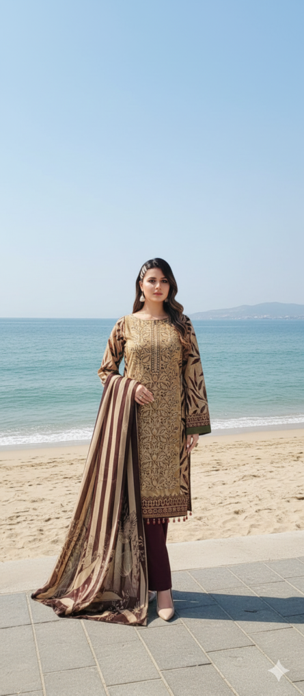 SSA-BA859 EMBROIDED 3PC KHADDAR WITH PRINTED DUPATTA - Image 3