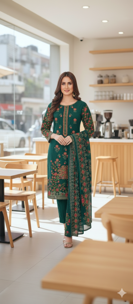 SSA-BA833 EMBROIDED 3PC KHADDAR WITH PRINTED DUPATTA - Image 3