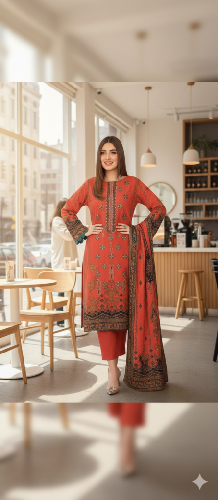 SSA-BA854 EMBROIDED 3PC KHADDAR WITH PRINTED DUPATTA - Image 3