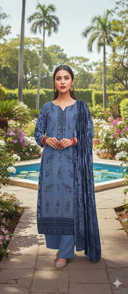 SSA-BA862 EMBROIDED 3PC KHADDAR WITH PRINTED DUPATTA - Image 2
